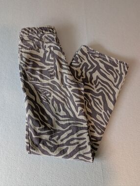 Zebra Print Wide Leg Jeans Brown Cream Y2K Indie Sleaze High Rise Sz 26" Cotton